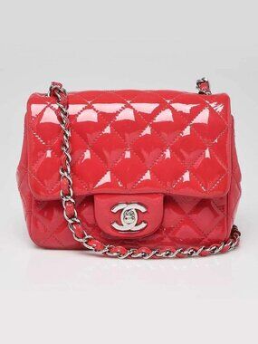 Chanel Pink Quilted Patent Leather Classic Square Mini Flap Bag